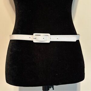 Elegant White Patent Women's Belt with squared buckle